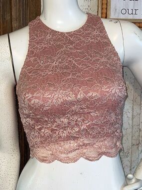 Windsor Dusty Rose Lace Halter Crop Top Size 3